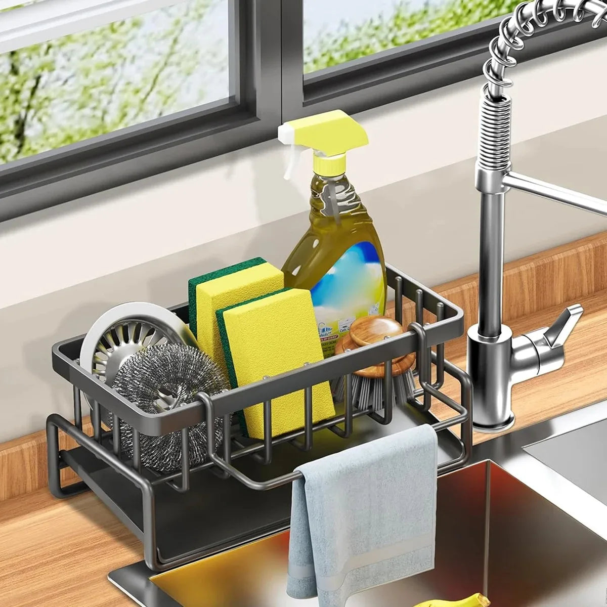 Ultimate Kitchen Sink Drain Rack & Organizer for Sponges, Soap, and Dishcloths