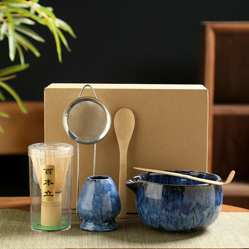 6-Piece Japanese Matcha Tea Set with Bamboo Whisk, Teaspoon, Matcha Bowl, and Whisk Holder - Essential Tools for Tea Enthusiasts