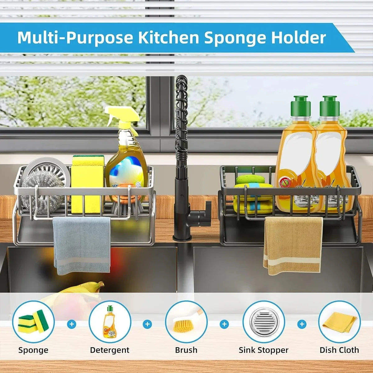 Ultimate Kitchen Sink Drain Rack & Organizer for Sponges, Soap, and Dishcloths