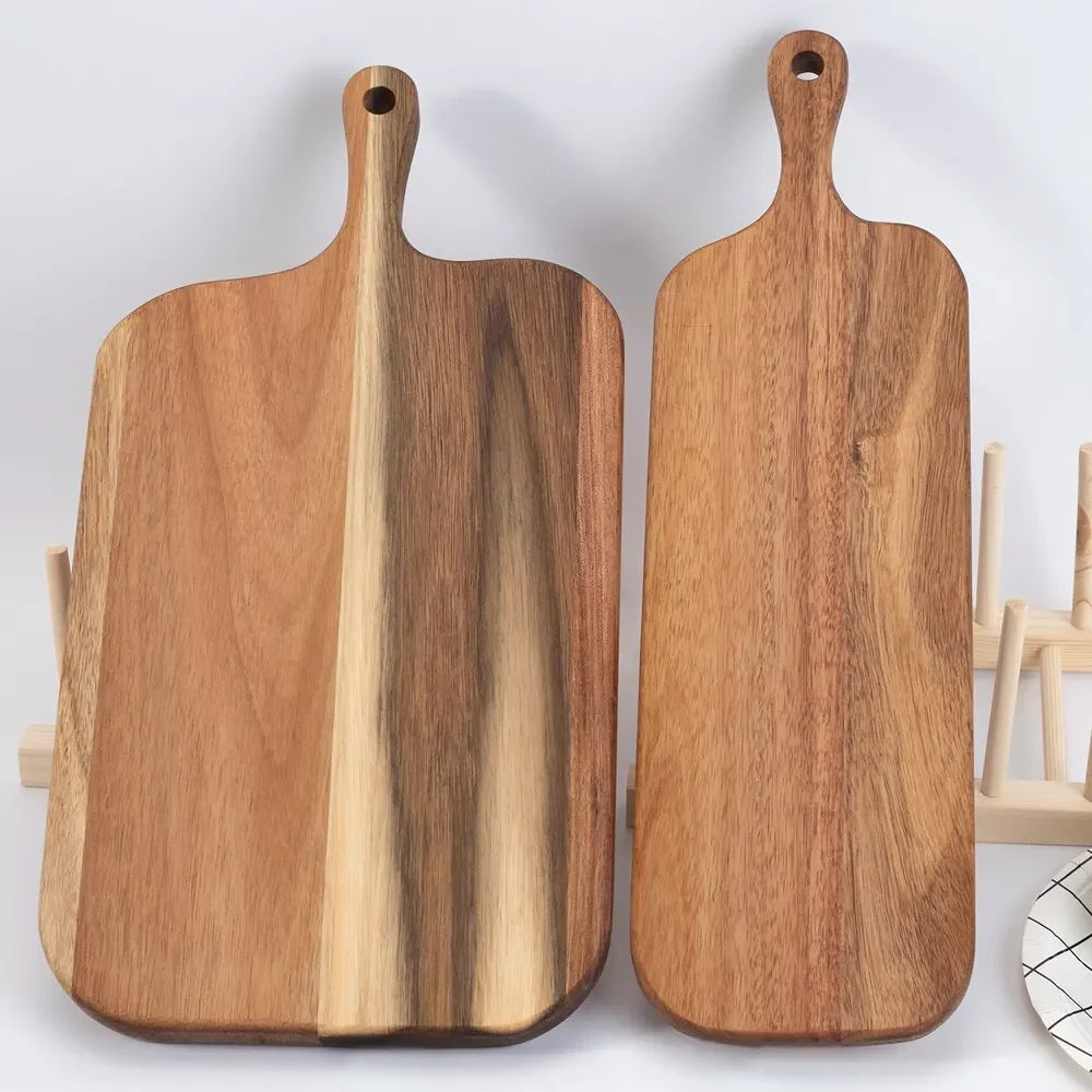 Premium Wooden Cutting Board with Handle - Multi-Functional Kitchen Serving Board for Cheese, Charcuterie, Bread, and Fruit