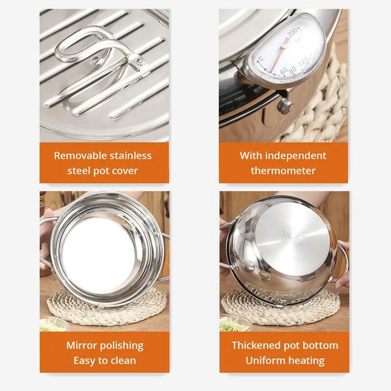 Stainless Steel Oil Pan Thermometer with Cover for Tempura and French Fry Cooking