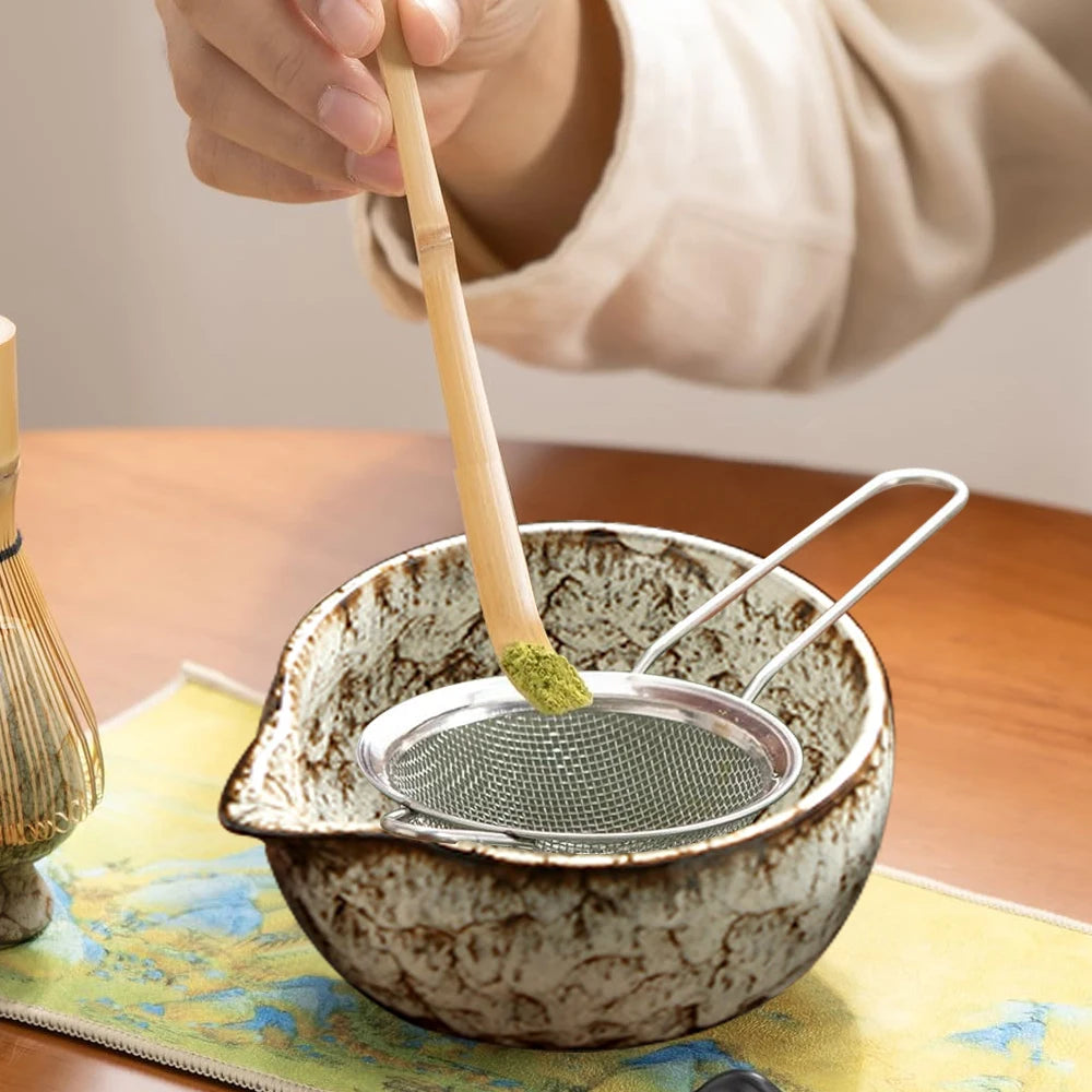 6-Piece Japanese Matcha Tea Set with Bamboo Whisk, Teaspoon, Matcha Bowl, and Whisk Holder - Essential Tools for Tea Enthusiasts