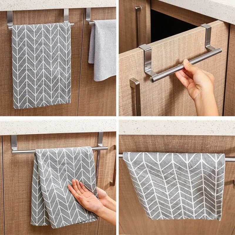Stainless Steel Towel Bar for Cabinet Doors - Versatile 1 or 2 Piece Towel Rack for Bathroom and Kitchen Applications