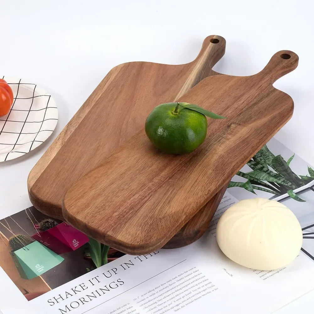 Premium Wooden Cutting Board with Handle - Multi-Functional Kitchen Serving Board for Cheese, Charcuterie, Bread, and Fruit