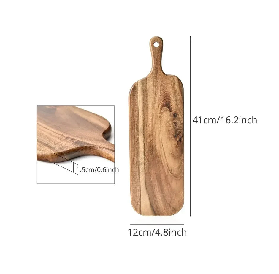 Premium Wooden Cutting Board with Handle - Multi-Functional Kitchen Serving Board for Cheese, Charcuterie, Bread, and Fruit
