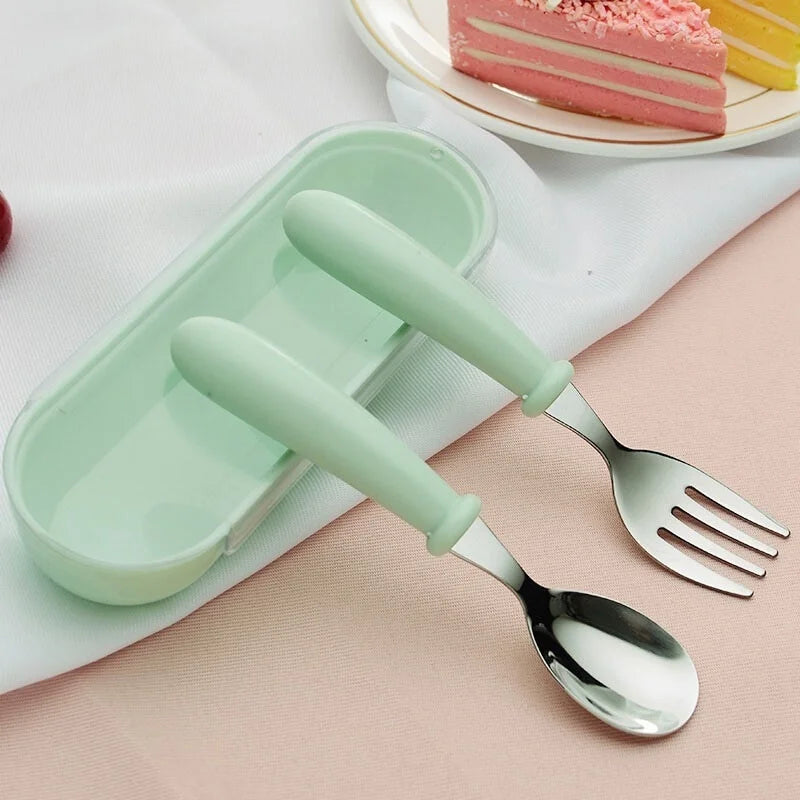 3-Piece Stainless Steel Cutlery Set for Children - Portable Baby Feeding Utensils Including Spoon and Forks