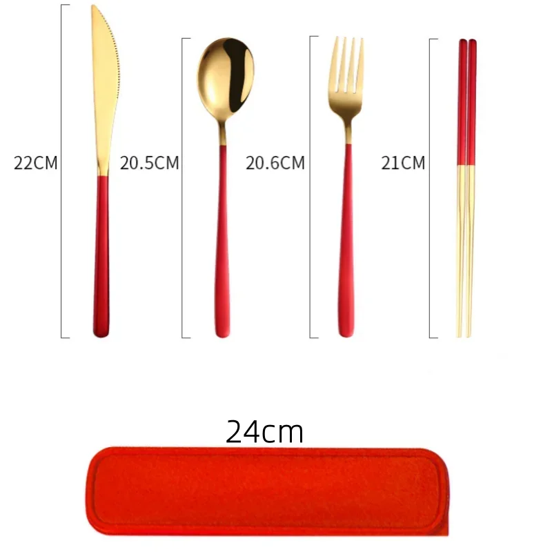 Stainless Steel Portable Cutlery Set - Four-Piece Dining Utensil Set with Knife, Fork, Spoon, and Chopsticks in Travel Case