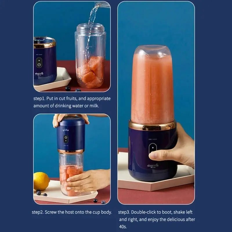 Portable USB Rechargeable Juicer Cup with 6-Blade Blender for Smoothies and Fruit Juicing - Essential Kitchen Appliance