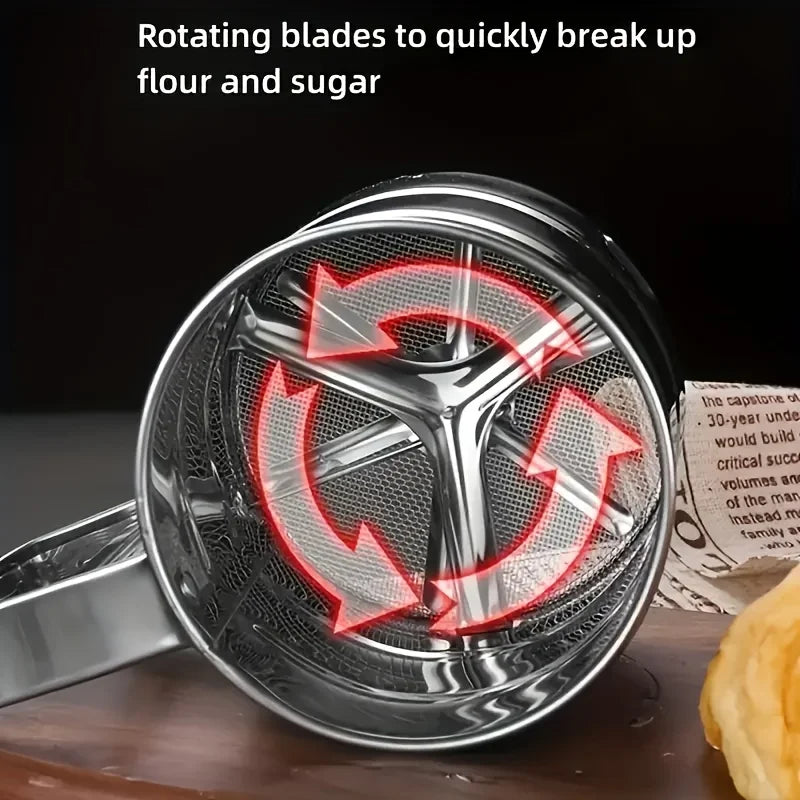 Stainless Steel Fine Mesh Flour Sifter with Handle - Semi-Automatic Manual Kitchen Tool for Baking, Sugar, and Coffee Powders