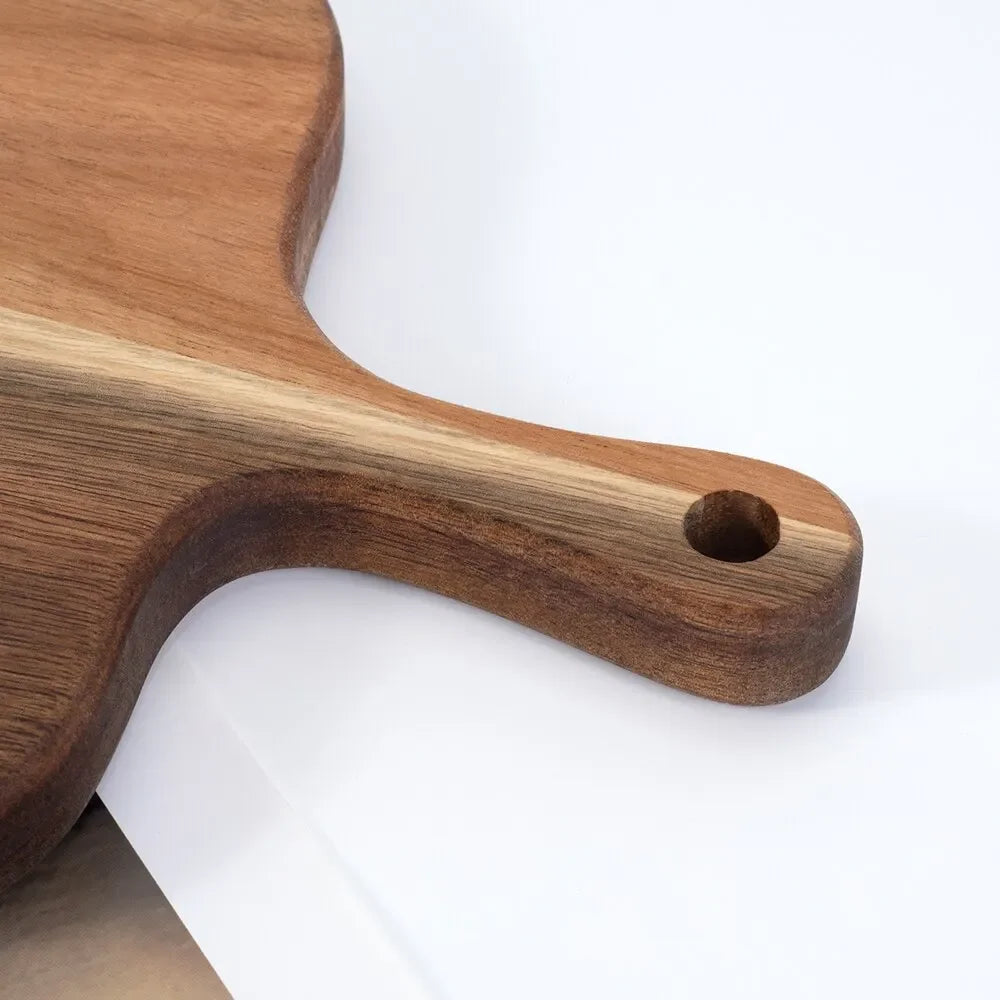Premium Wooden Cutting Board with Handle - Multi-Functional Kitchen Serving Board for Cheese, Charcuterie, Bread, and Fruit