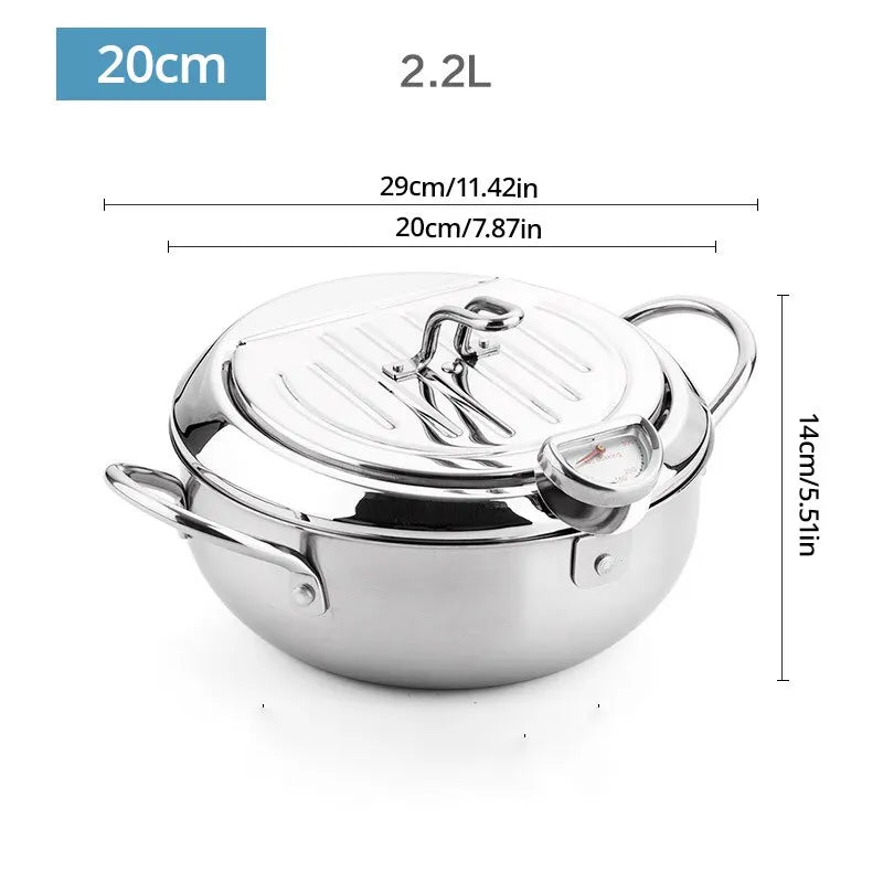 Stainless Steel Oil Pan Thermometer with Cover for Tempura and French Fry Cooking