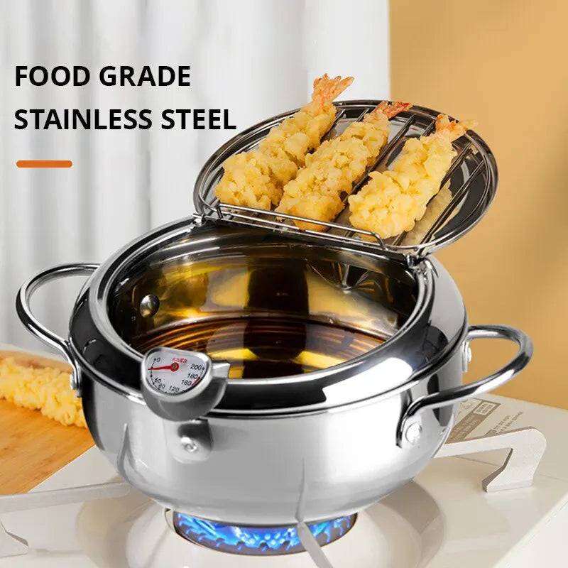 Stainless Steel Oil Pan Thermometer with Cover for Tempura and French Fry Cooking