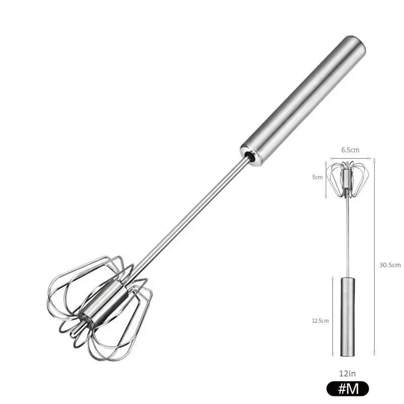 Stainless Steel Semi-Automatic Whisk Blender (10/12/14 Inch) - Versatile Kitchen Tool for Egg Beating, Milk Frothing, and Hand Whisking