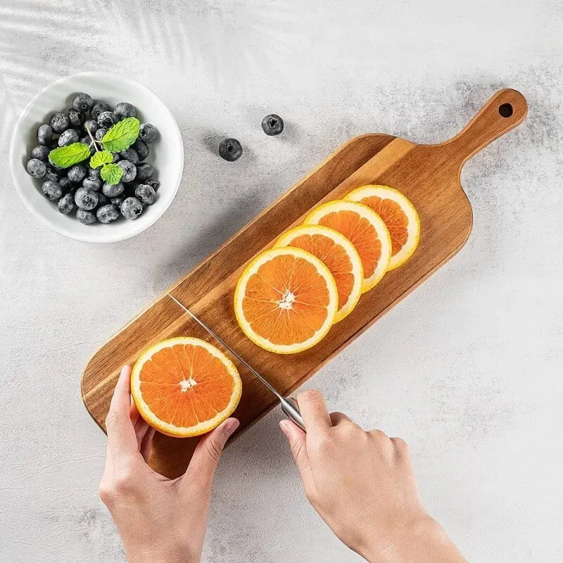 Premium Wooden Cutting Board with Handle - Multi-Functional Kitchen Serving Board for Cheese, Charcuterie, Bread, and Fruit