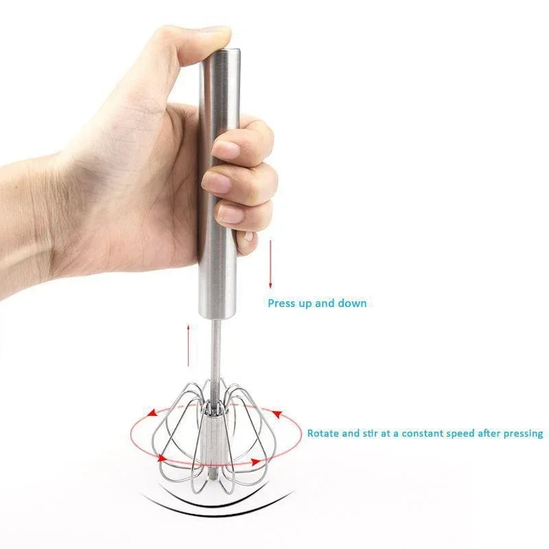 Stainless Steel Semi-Automatic Whisk Blender (10/12/14 Inch) - Versatile Kitchen Tool for Egg Beating, Milk Frothing, and Hand Whisking