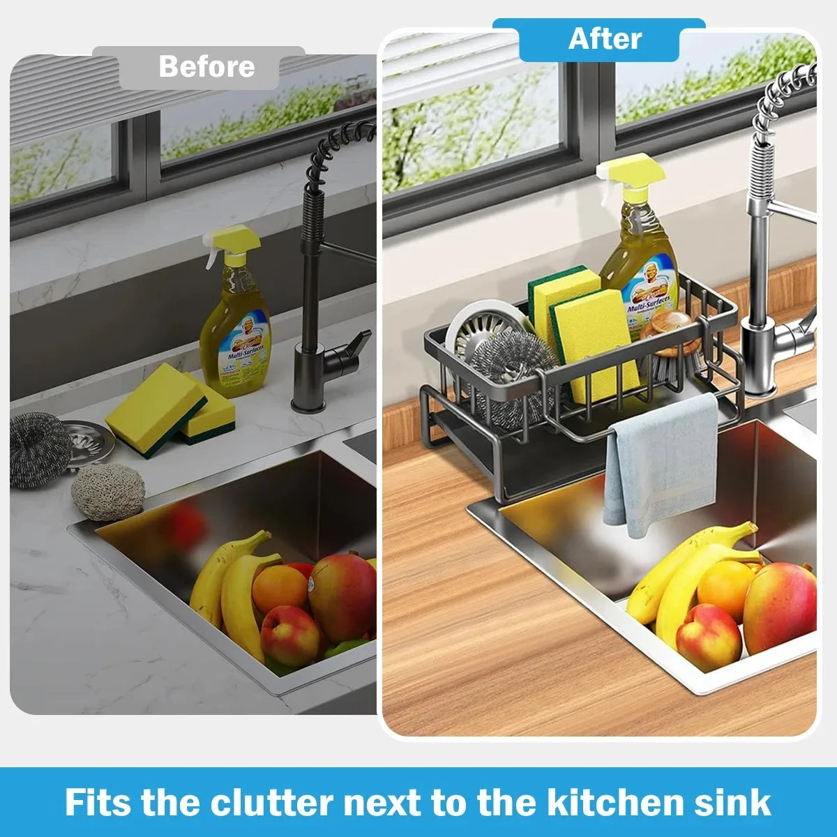 Ultimate Kitchen Sink Drain Rack & Organizer for Sponges, Soap, and Dishcloths