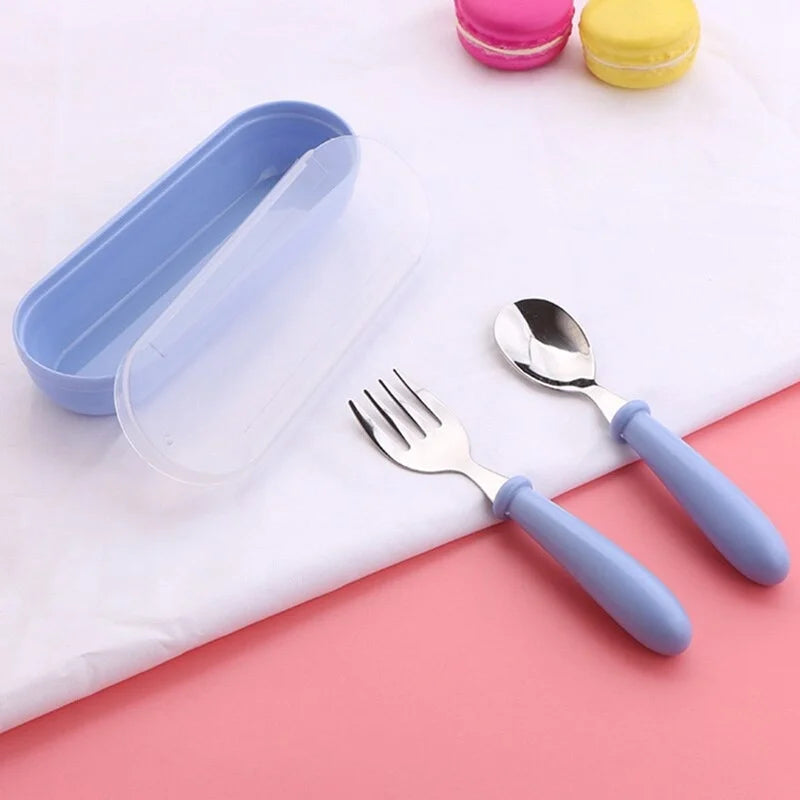 3-Piece Stainless Steel Cutlery Set for Children - Portable Baby Feeding Utensils Including Spoon and Forks