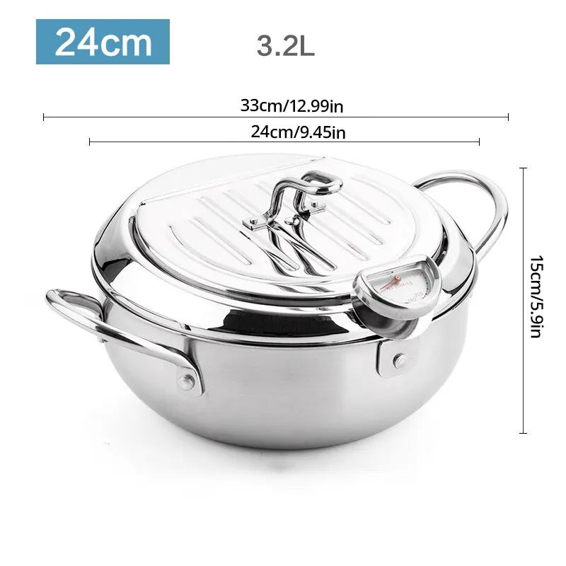 Stainless Steel Oil Pan Thermometer with Cover for Tempura and French Fry Cooking