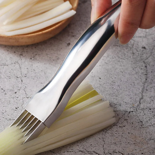 Stainless Steel Onion and Scallion Slicer Knife - Versatile Vegetable and Fruit Chopper for Kitchen Use KC0148