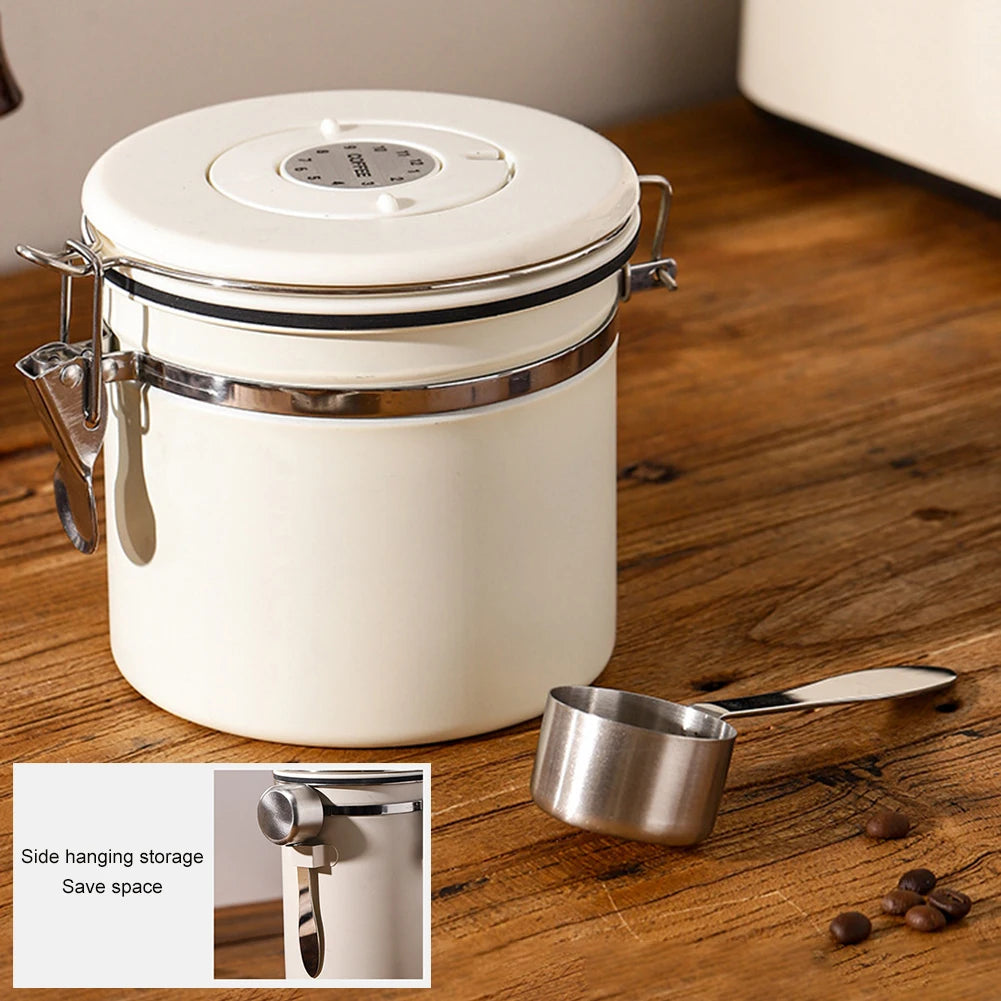 Stainless Steel Vacuum-Sealed Coffee Bean Storage Container - Airtight Kitchen Canister for Portable Grain Storage