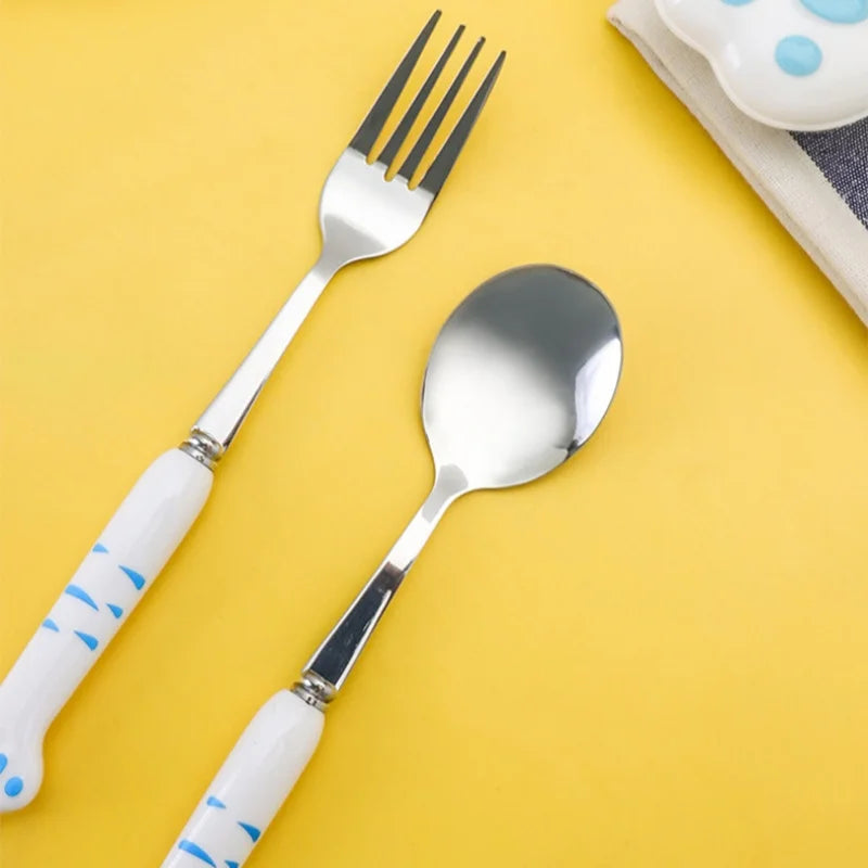 Stainless Steel Cat Paw Cutlery Set with Storage Box - Fork and Spoon Dining Accessories