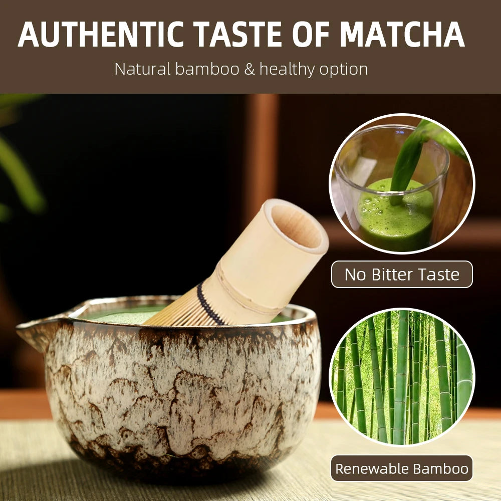 6-Piece Japanese Matcha Tea Set with Bamboo Whisk, Teaspoon, Matcha Bowl, and Whisk Holder - Essential Tools for Tea Enthusiasts