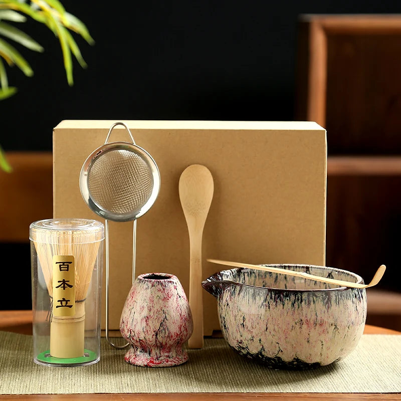 6-Piece Japanese Matcha Tea Set with Bamboo Whisk, Teaspoon, Matcha Bowl, and Whisk Holder - Essential Tools for Tea Enthusiasts