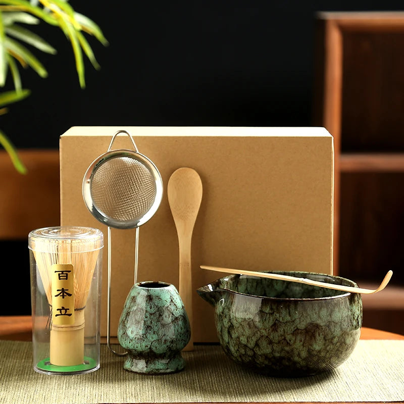 6-Piece Japanese Matcha Tea Set with Bamboo Whisk, Teaspoon, Matcha Bowl, and Whisk Holder - Essential Tools for Tea Enthusiasts