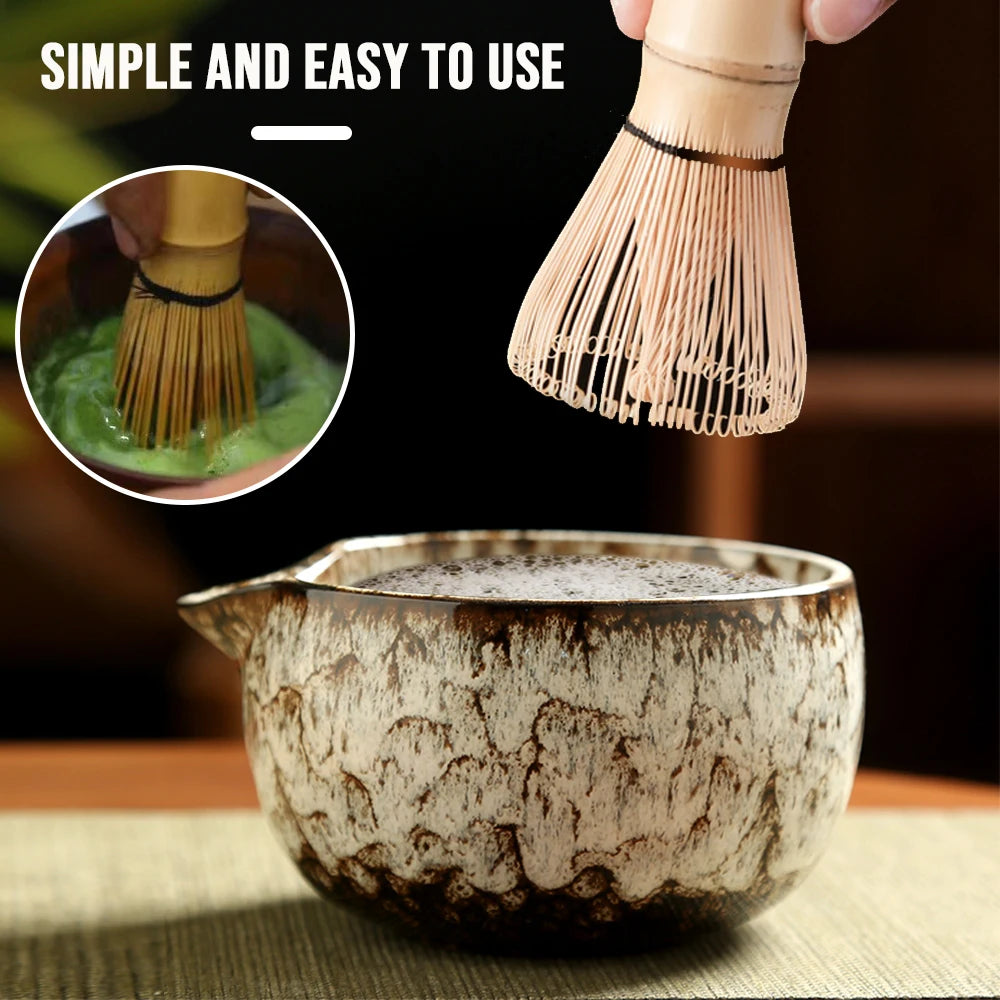 6-Piece Japanese Matcha Tea Set with Bamboo Whisk, Teaspoon, Matcha Bowl, and Whisk Holder - Essential Tools for Tea Enthusiasts