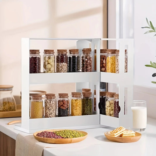 2-Tier Countertop Spice Storage Rack with 90-Degree Swivel Design