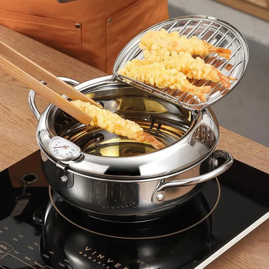 Stainless Steel Oil Pan Thermometer with Cover for Tempura and French Fry Cooking