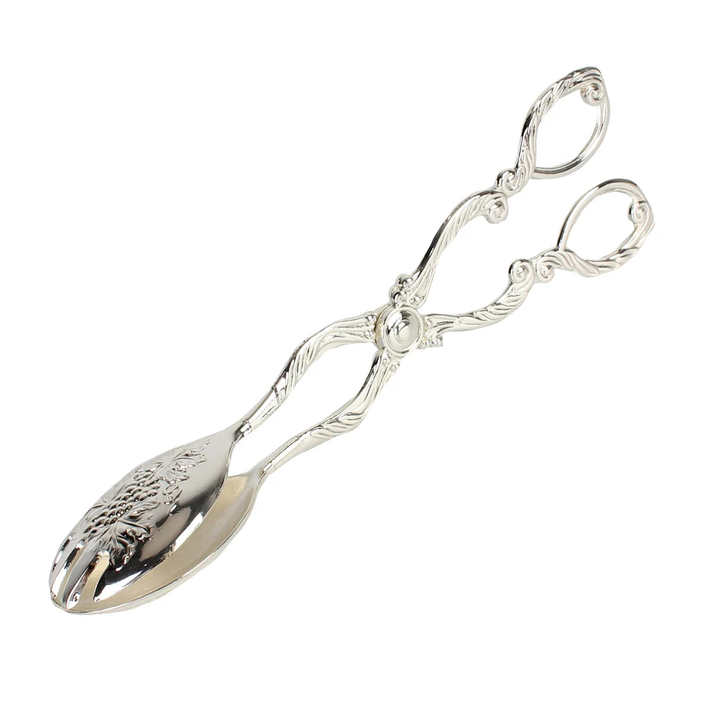Vintage Gold-Plated Buffet Food Tongs for Snack Cakes, Barbecue, and Fruit Salads