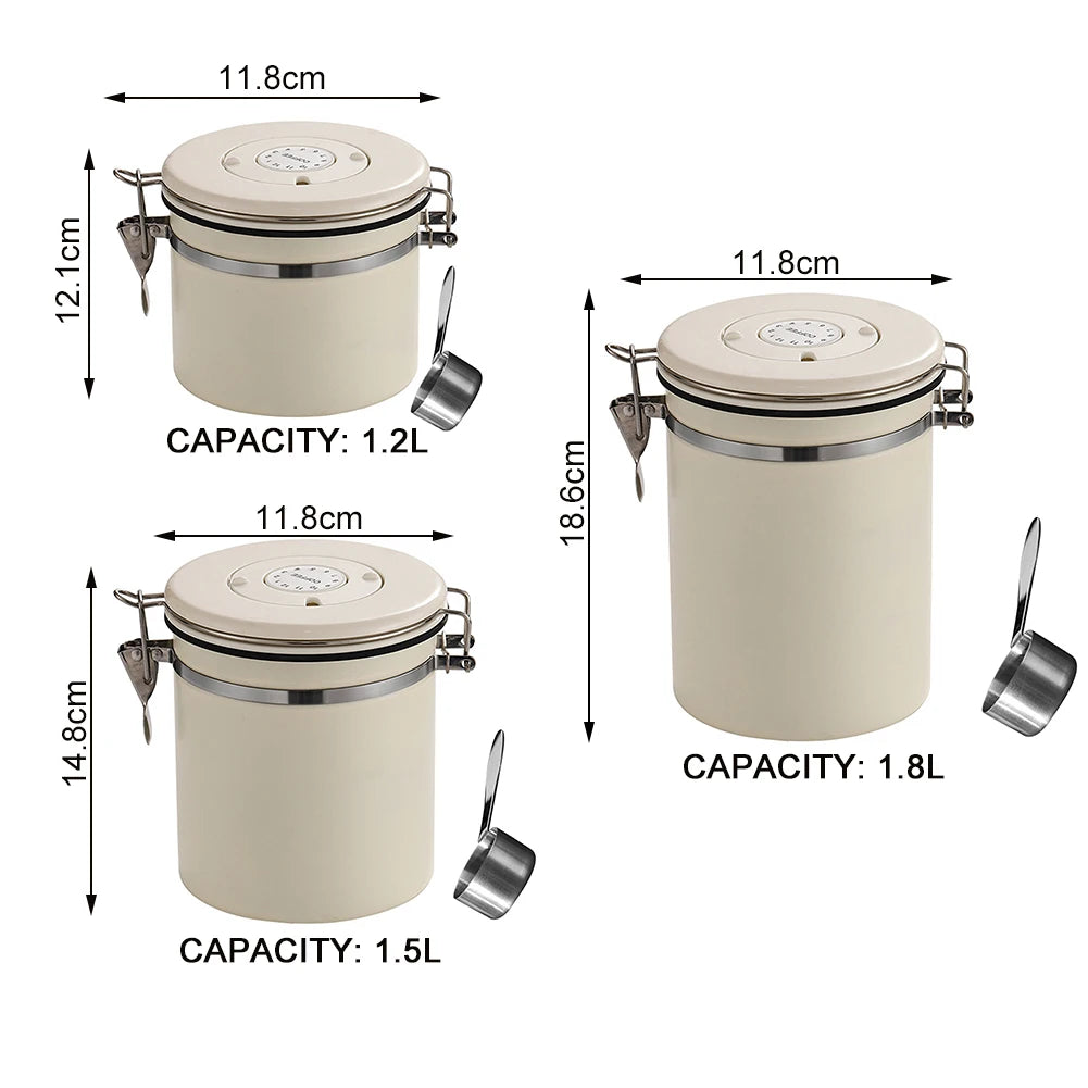 Stainless Steel Vacuum-Sealed Coffee Bean Storage Container - Airtight Kitchen Canister for Portable Grain Storage