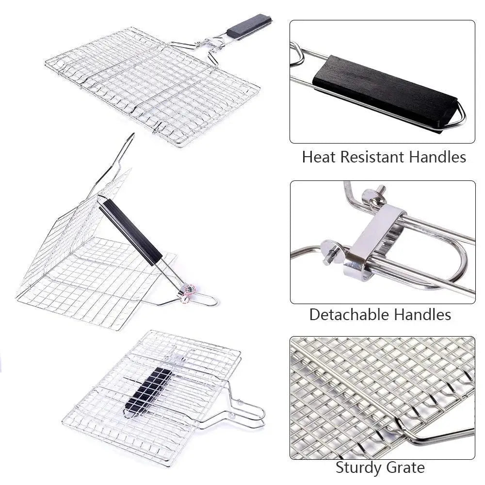 Stainless Steel Non-Stick Grilling Basket for Meat and Vegetables - Ideal for BBQs and Picnics