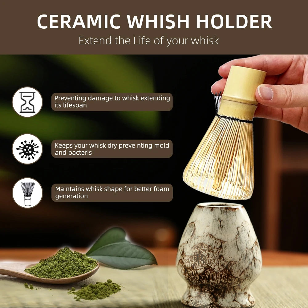 6-Piece Japanese Matcha Tea Set with Bamboo Whisk, Teaspoon, Matcha Bowl, and Whisk Holder - Essential Tools for Tea Enthusiasts