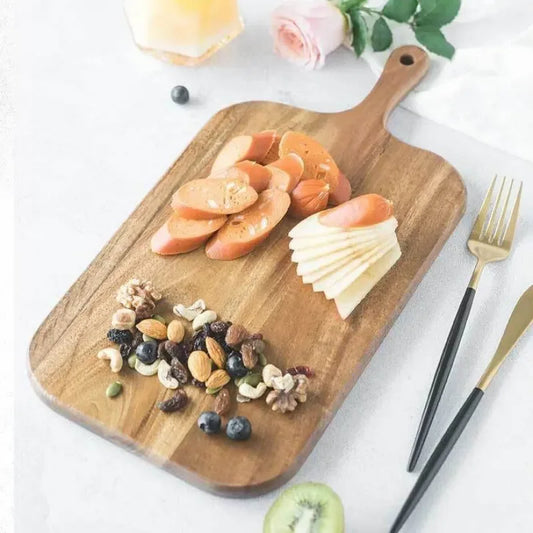 Premium Wooden Cutting Board with Handle - Multi-Functional Kitchen Serving Board for Cheese, Charcuterie, Bread, and Fruit