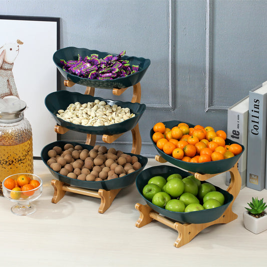 2/3 Tier Fruit Display Stand - Contemporary Plastic Snack Dish, Dried Fruit Basket, Candy Dish, Cake Stand, and Salad Bowl