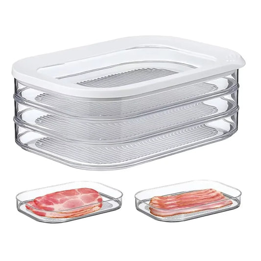 Stackable Refrigerator Meat Storage Container for Bacon and Lunch Meats with Lid - Meal Prep Food Storage Solution