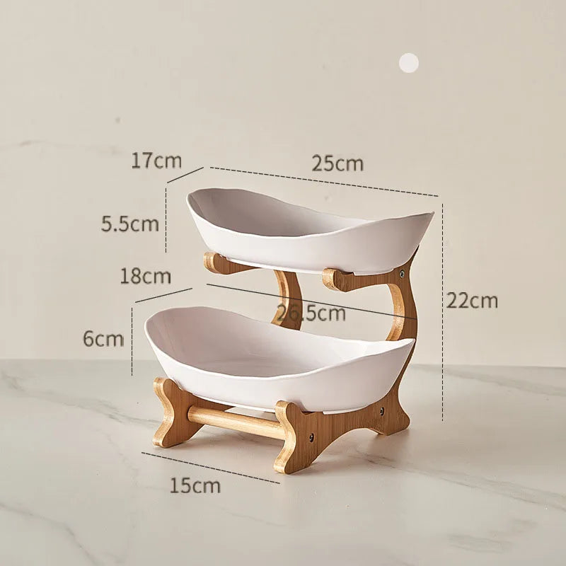 2/3 Tier Fruit Display Stand - Contemporary Plastic Snack Dish, Dried Fruit Basket, Candy Dish, Cake Stand, and Salad Bowl