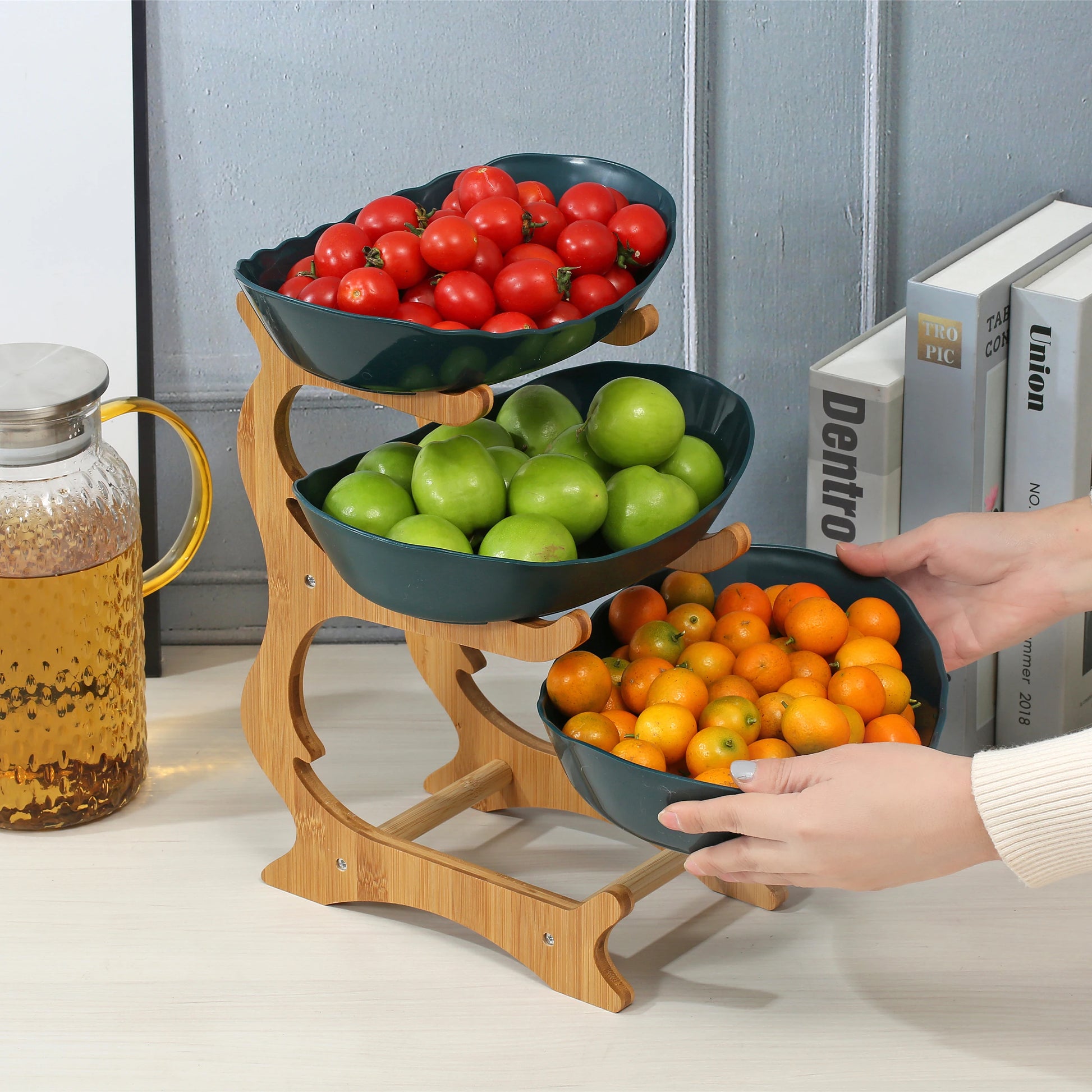 2/3 Tier Fruit Display Stand - Contemporary Plastic Snack Dish, Dried Fruit Basket, Candy Dish, Cake Stand, and Salad Bowl
