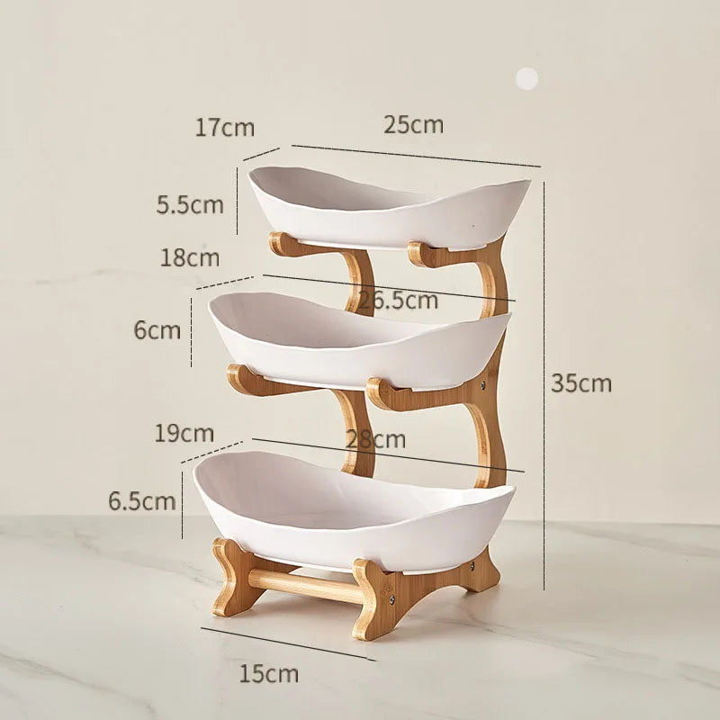 2/3 Tier Fruit Display Stand - Contemporary Plastic Snack Dish, Dried Fruit Basket, Candy Dish, Cake Stand, and Salad Bowl