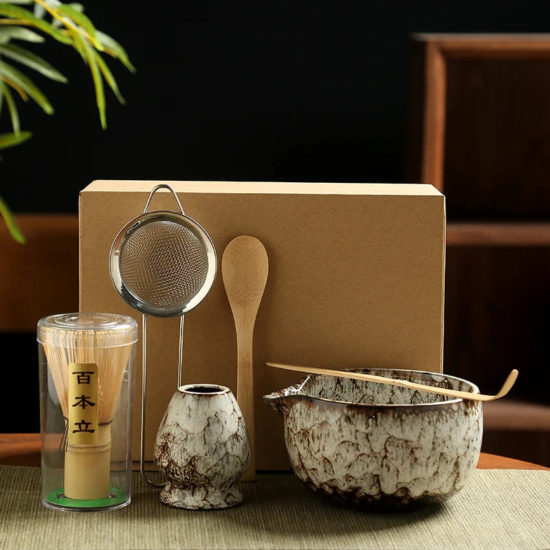 6-Piece Japanese Matcha Tea Set with Bamboo Whisk, Teaspoon, Matcha Bowl, and Whisk Holder - Essential Tools for Tea Enthusiasts